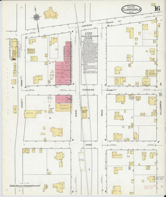 Sanborn Fire Insurance Map from Clarksdale, Coahoma County, Mississippi (1918), Sheet #0016 - Historic Sanborn Fire Insurance Map Print, vintage old map wall art, antique decor, genealogy gift, Mississippi Mississippi map