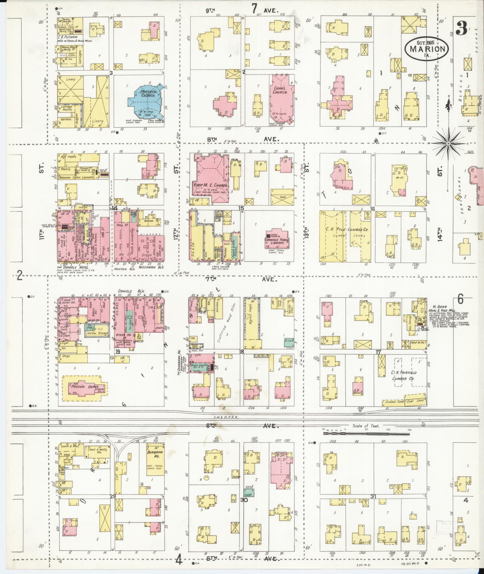 Sanborn Fire Insurance Map from Marion, Linn County, Iowa (1905), Sheet #0003 - Historic Sanborn Fire Insurance Map Print