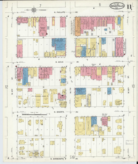 Sanborn Fire Insurance Map from Sioux Falls, Minnehaha County, South Dakota (1916), Sheet #0011 - Historic Sanborn Fire Insurance Map Print, vintage old map wall art, antique decor, genealogy gift, South Dakota South Dakota map