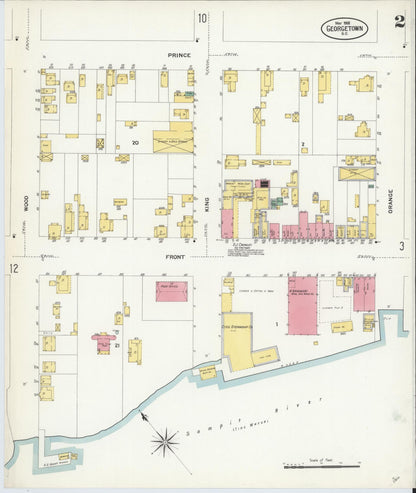 Sanborn Fire Insurance Map from Georgetown, Georgetown County, South Carolina (1908), Sheet #0002 - Complete Map Set gallery image, historic Sanborn map, vintage wall art, South Carolina South Carolina