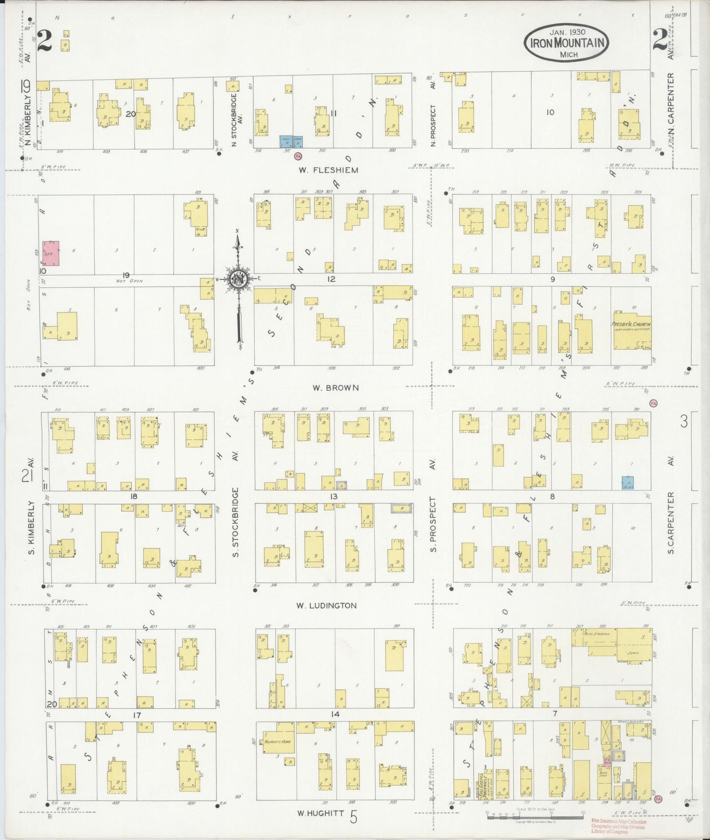 Sanborn Fire Insurance Map from Iron Mountain, Dickinson County, Michigan (1930), Sheet #0002 - Complete Map Set gallery image, historic Sanborn map, vintage wall art, Michigan Michigan