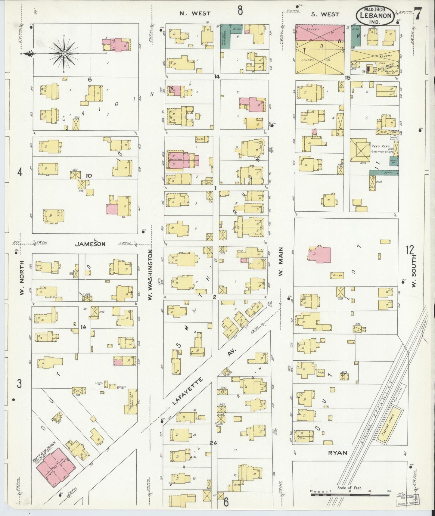 Sanborn Fire Insurance Map from Lebanon, Boone County, Indiana (1909), Sheet #0007 - Complete Map Set gallery image, historic Sanborn map, vintage wall art, Indiana Indiana
