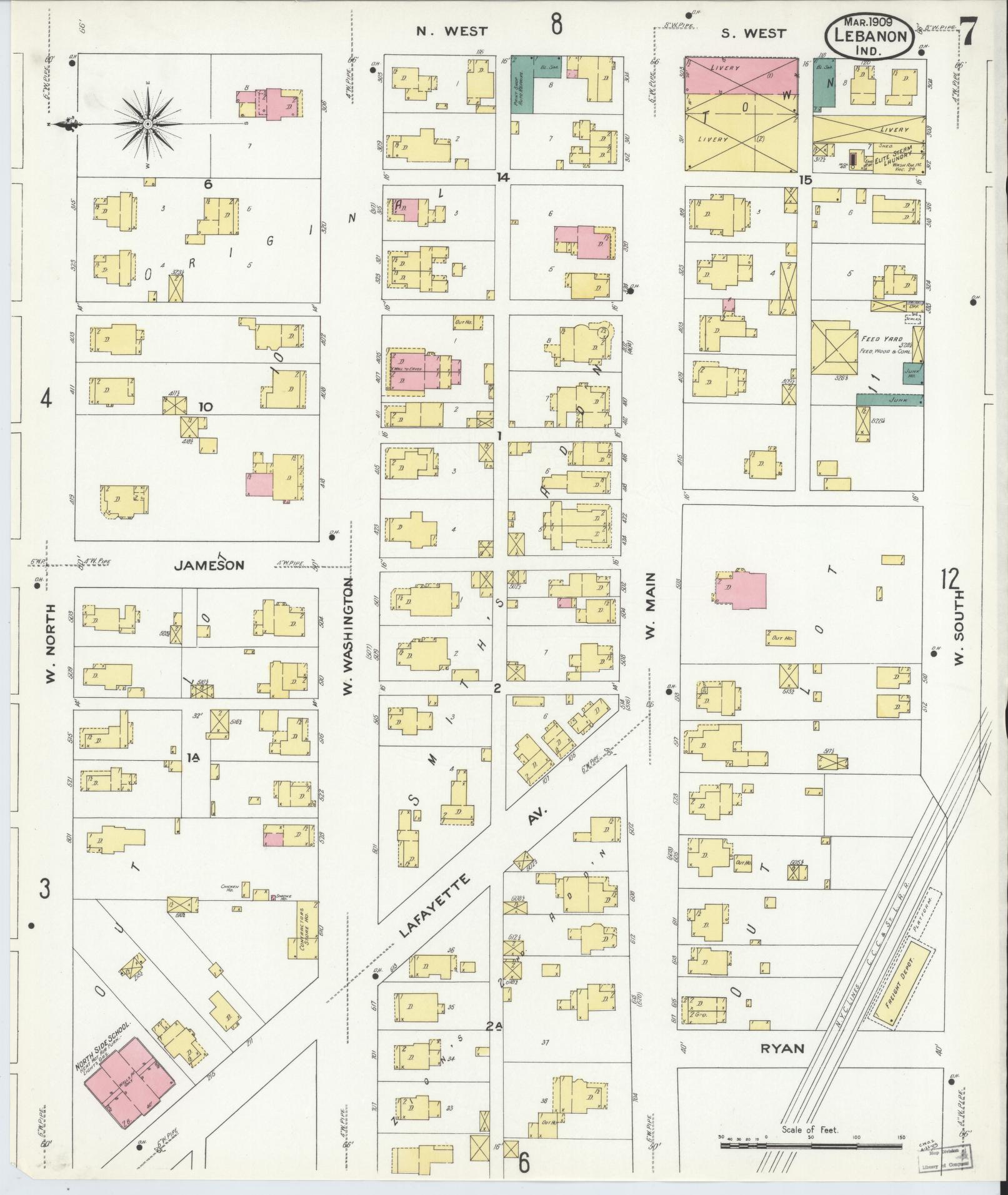 Sanborn Fire Insurance Map from Lebanon, Boone County, Indiana (1909), Sheet #0007 - Complete Map Set gallery image, historic Sanborn map, vintage wall art, Indiana Indiana
