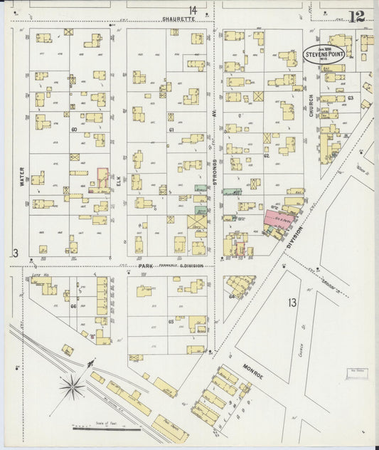 Sanborn Fire Insurance Map from Stevens Point, Portage County, Wisconsin (1898), Sheet #0012 - Historic Sanborn Fire Insurance Map Print, vintage old map wall art, antique decor, genealogy gift, Wisconsin Wisconsin map