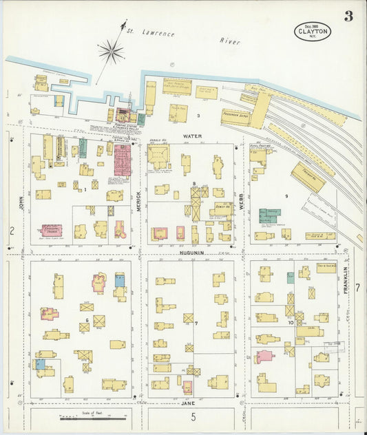 Sanborn Fire Insurance Map from Clayton, Jefferson County, New York (1905), Sheet #0003 - Historic Sanborn Fire Insurance Map Print, vintage old map wall art, antique decor, genealogy gift, New York New York map