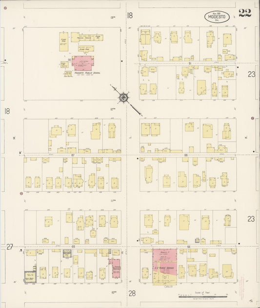 Sanborn Fire Insurance Map from Modesto, Stanislaus County, California (1919), Sheet #0022 - Historic Sanborn Fire Insurance Map Print, vintage old map wall art, antique decor, genealogy gift, California California map