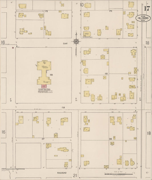 Sanborn Fire Insurance Map from Hillsboro, Washington County, Oregon (1921), Sheet #0017 - Historic Sanborn Fire Insurance Map Print, vintage old map wall art, antique decor, genealogy gift, Oregon Oregon map