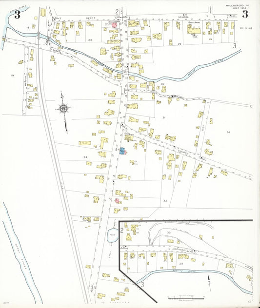 Sanborn Fire Insurance Map from Wallingford, Rutland County, Vermont (1938), Sheet #0003 - Historic Sanborn Fire Insurance Map Print, vintage old map wall art, antique decor, genealogy gift, Vermont Vermont map