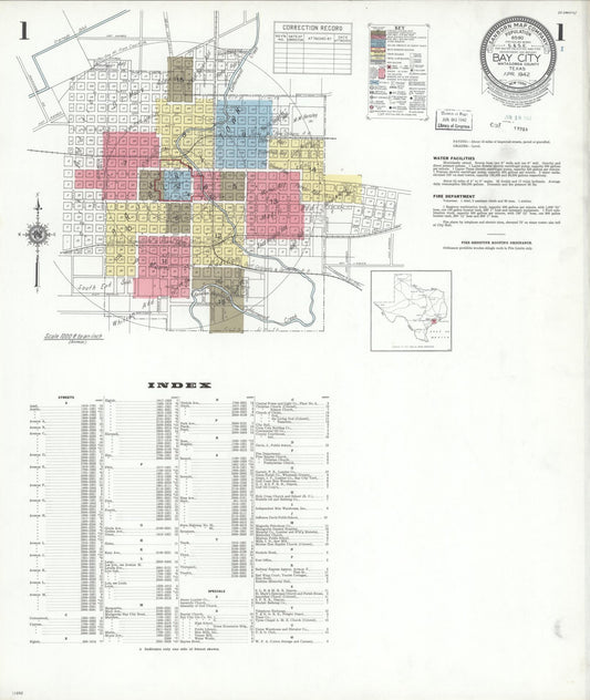 Sanborn Fire Insurance Map from Bay City, Matagorda County, Texas (1942), Sheet #0001 - Historic Sanborn Fire Insurance Map Print, vintage old map wall art, antique decor, genealogy gift, Texas Texas map