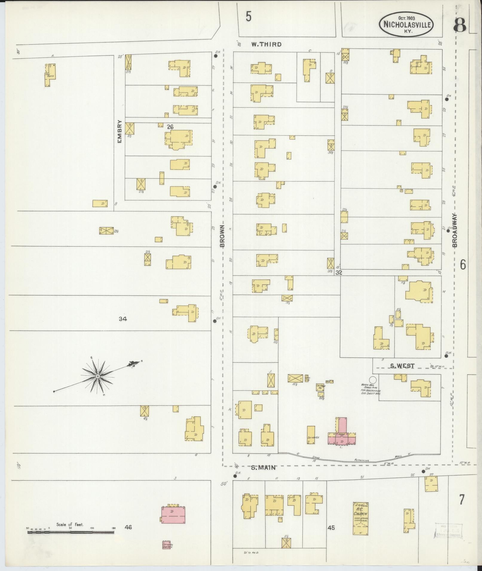 Sanborn Fire Insurance Map from Nicholasville, Jessamine County, Kentucky (1903), Sheet #0008 - Historic Sanborn Fire Insurance Map Print, vintage old map wall art, antique decor, genealogy gift, Kentucky Kentucky map