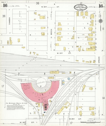 Sanborn Fire Insurance Map from Coffeyville, Montgomery County, Kansas (1923), Sheet #0016 - Complete Map Set gallery image, historic Sanborn map, vintage wall art, Kansas Kansas