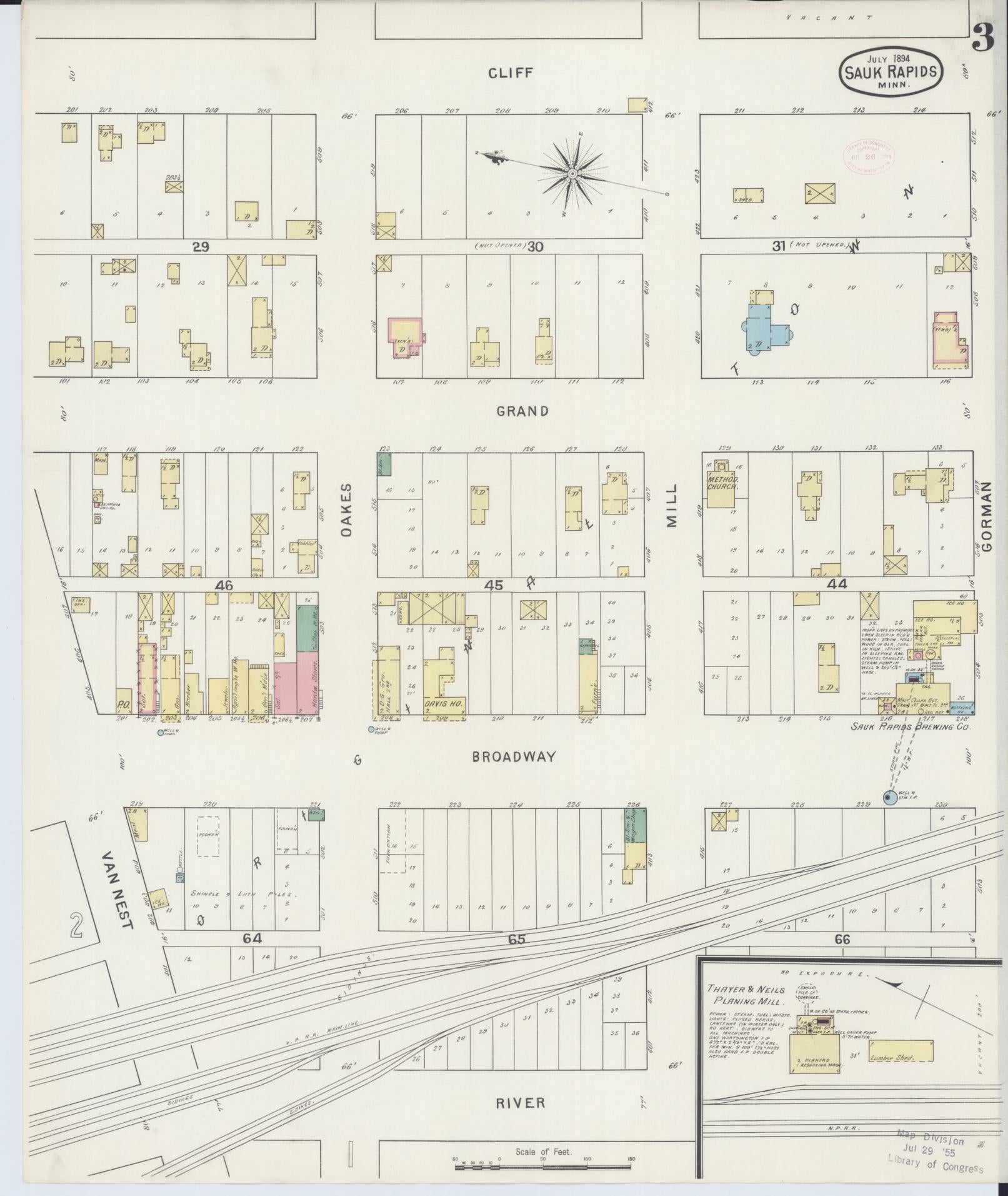 Sanborn Fire Insurance Map from Sauk Rapids, Benton County, Minnesota (1894), Sheet #0003 - Complete Map Set gallery image, historic Sanborn map, vintage wall art, Minnesota Minnesota