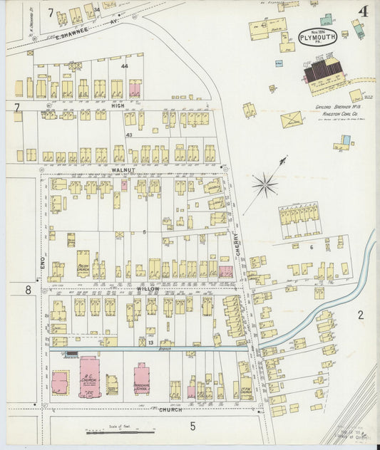 Sanborn Fire Insurance Map from Plymouth, Luzerne County, Pennsylvania (1896), Sheet #0004 - Historic Sanborn Fire Insurance Map Print, vintage old map wall art, antique decor, genealogy gift, Pennsylvania Pennsylvania map