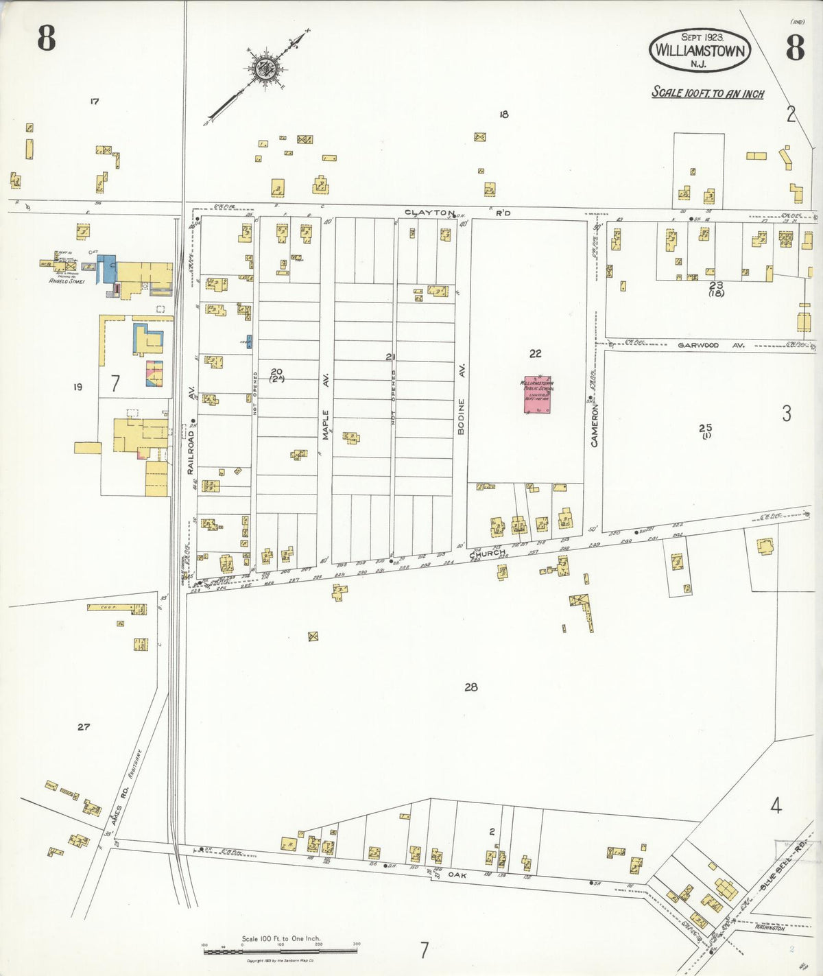 Sanborn Fire Insurance Map from Williamstown, Gloucester County, New Jersey (1923), Sheet #0008 - Historic Sanborn Fire Insurance Map Print, vintage old map wall art, antique decor, genealogy gift, New Jersey New Jersey map