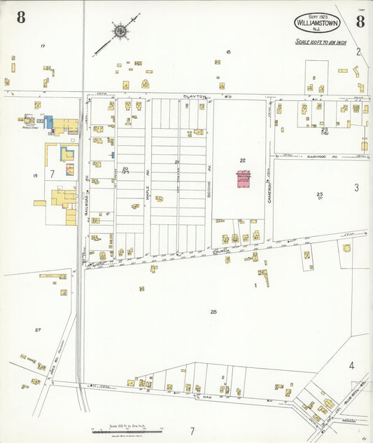 Sanborn Fire Insurance Map from Williamstown, Gloucester County, New Jersey (1923), Sheet #0008 - Historic Sanborn Fire Insurance Map Print, vintage old map wall art, antique decor, genealogy gift, New Jersey New Jersey map
