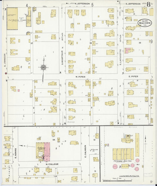 Sanborn Fire Insurance Map from Macomb, Mcdonough County, Illinois (1910), Sheet #0008 - Historic Sanborn Fire Insurance Map Print, vintage old map wall art, antique decor, genealogy gift, Illinois Illinois map