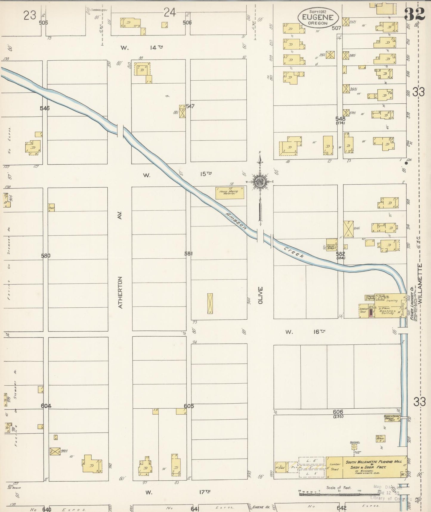 Sanborn Fire Insurance Map from Eugene, Lane County, Oregon (1912), Sheet #0032 - Complete Map Set gallery image, historic Sanborn map, vintage wall art, Oregon Oregon