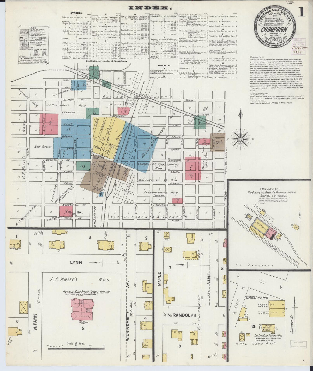 Sanborn Fire Insurance Map from Champaign, Champaign County, Illinois (1902), Sheet #0001 - Complete Map Set gallery image, historic Sanborn map, vintage wall art, Illinois Illinois