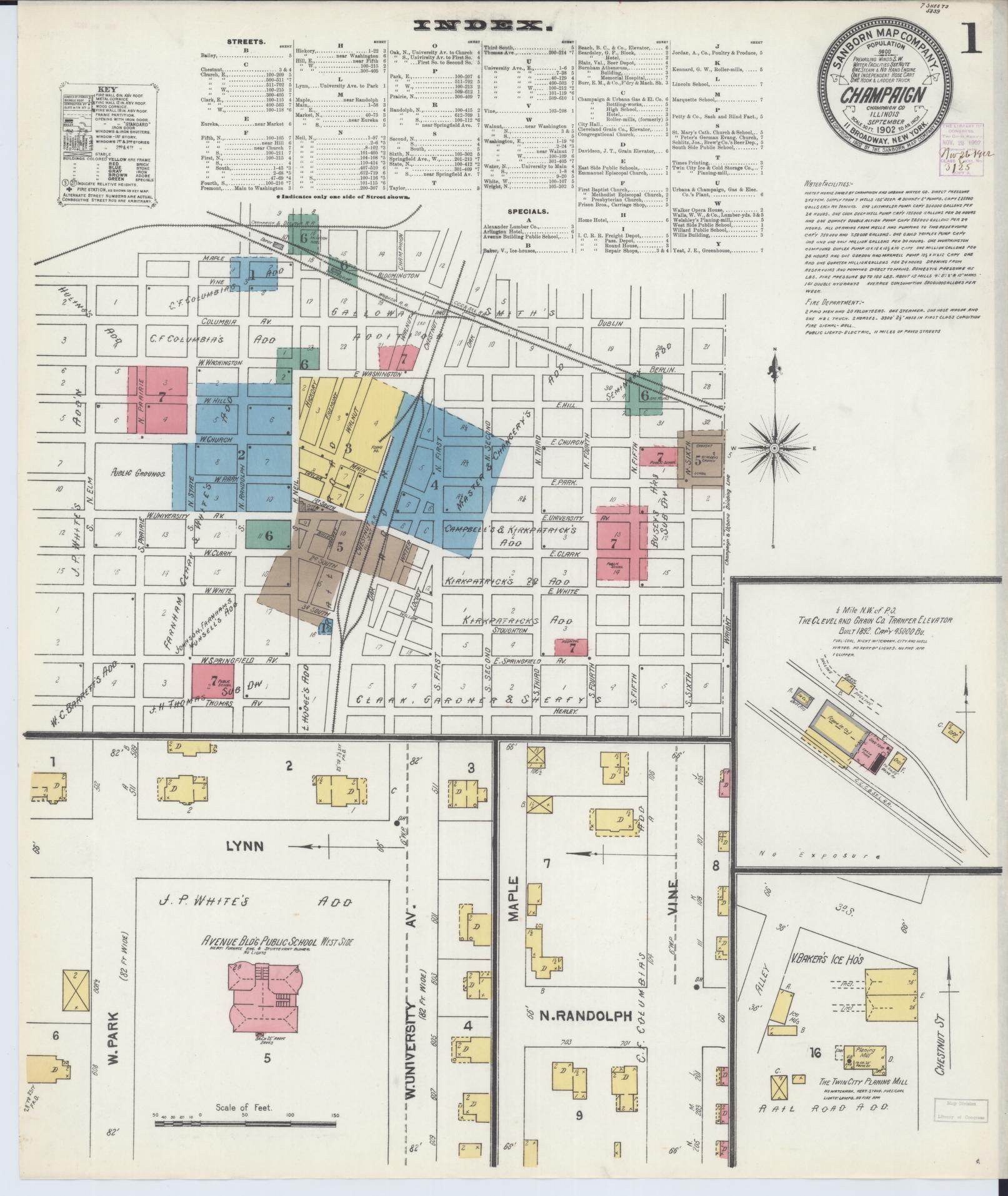 Sanborn Fire Insurance Map from Champaign, Champaign County, Illinois (1902), Sheet #0001 - Complete Map Set gallery image, historic Sanborn map, vintage wall art, Illinois Illinois