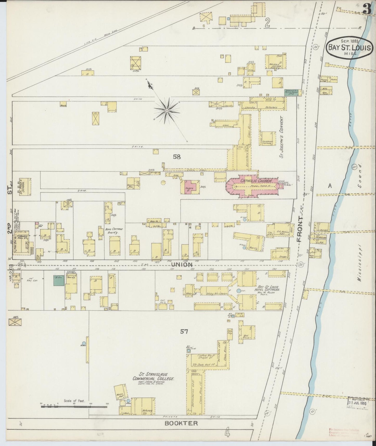 Sanborn Fire Insurance Map from Bay Saint Louis, Hancock County, Mississippi (1893), Sheet #0003 - Complete Map Set gallery image, historic Sanborn map, vintage wall art, Mississippi Mississippi