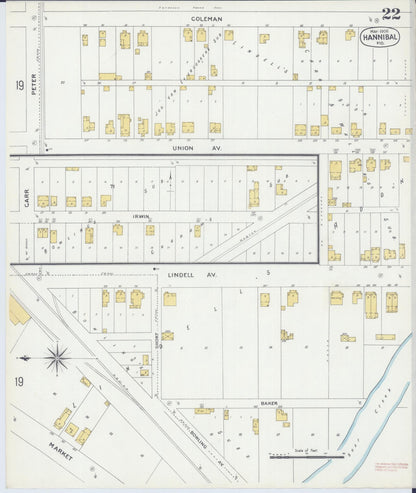 Sanborn Fire Insurance Map from Hannibal, Marion County, Missouri (1906), Sheet #0022 - Complete Map Set gallery image, historic Sanborn map, vintage wall art, Missouri Missouri