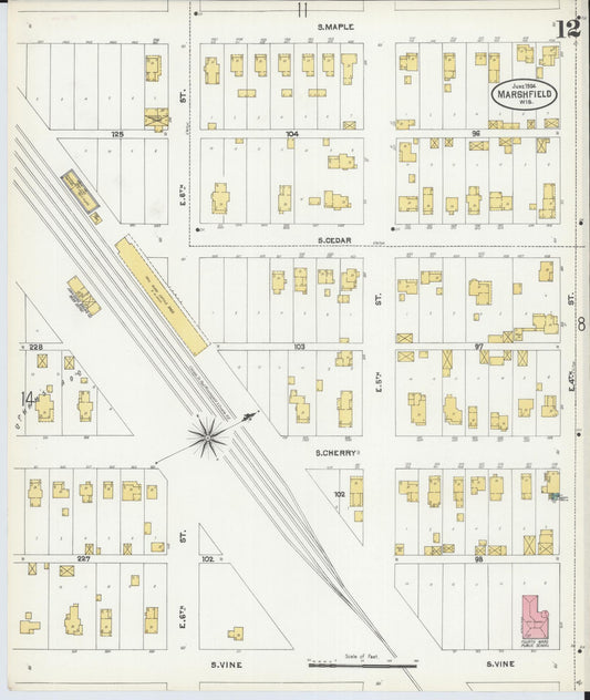 Sanborn Fire Insurance Map from Marshfield, Wood County, Wisconsin (1904), Sheet #0012 - Historic Sanborn Fire Insurance Map Print, vintage old map wall art, antique decor, genealogy gift, Wisconsin Wisconsin map