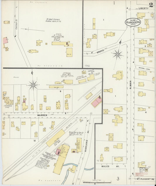 Sanborn Fire Insurance Map from Randolph, Norfolk County, Massachusetts (1897), Sheet #0002 - Historic Sanborn Fire Insurance Map Print, vintage old map wall art, antique decor, genealogy gift, Massachusetts Massachusetts map