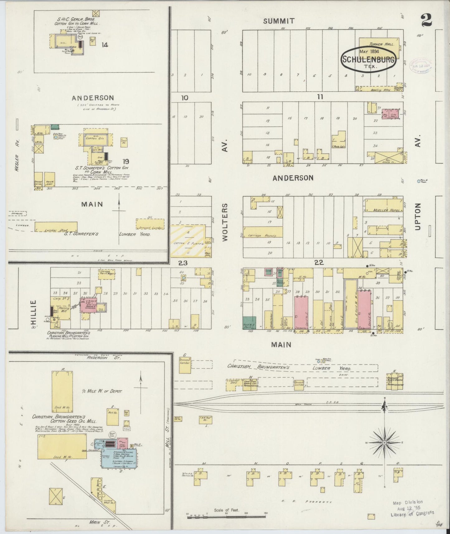 Sanborn Fire Insurance Map from Schulenburg, Fayette County, Texas (1894), Sheet #0002 - Historic Sanborn Fire Insurance Map Print, vintage old map wall art, antique decor, genealogy gift, Texas Texas map