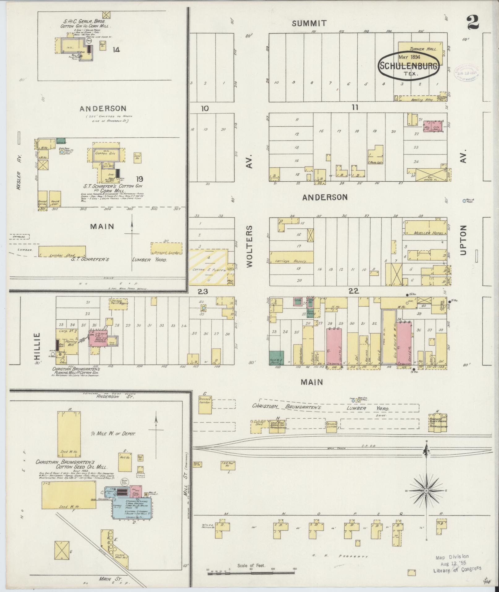 Sanborn Fire Insurance Map from Schulenburg, Fayette County, Texas (1894), Sheet #0002 - Historic Sanborn Fire Insurance Map Print, vintage old map wall art, antique decor, genealogy gift, Texas Texas map