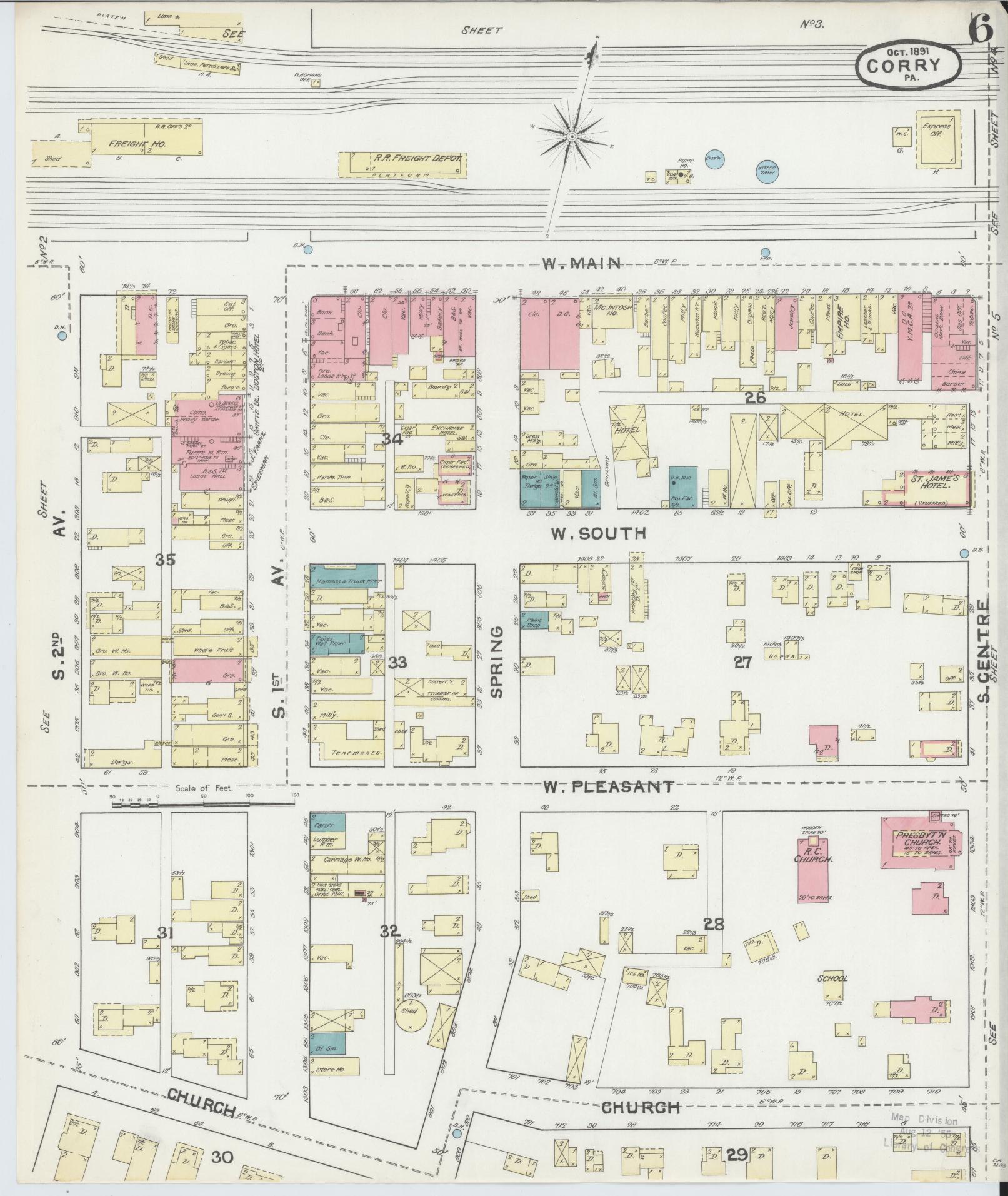 Sanborn Fire Insurance Map from Corry, Erie County, Pennsylvania (1891), Sheet #0006 - Historic Sanborn Fire Insurance Map Print, vintage old map wall art, antique decor, genealogy gift, Pennsylvania Pennsylvania map