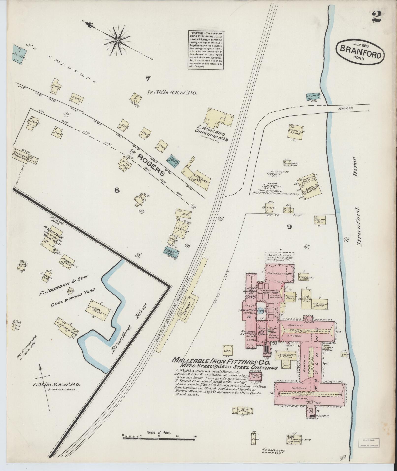 Sanborn Fire Insurance Map from Branford, New Haven County, Connecticut (1884), Sheet #0002 - Complete Map Set gallery image, historic Sanborn map, vintage wall art, Connecticut Connecticut