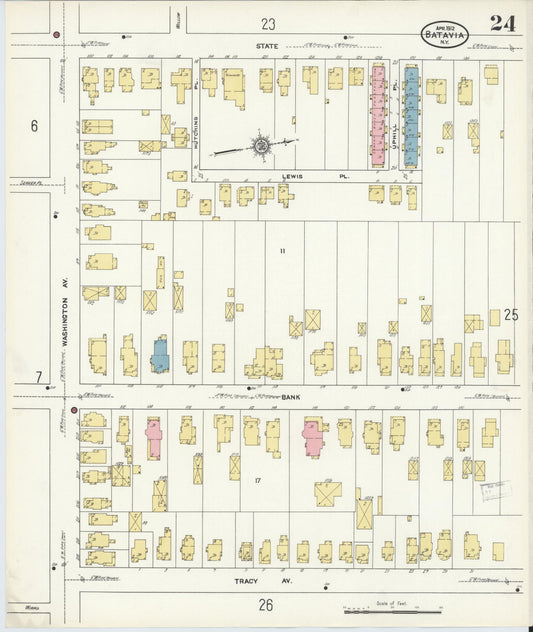 Sanborn Fire Insurance Map from Batavia, Genesee County, New York (1912), Sheet #0024 - Historic Sanborn Fire Insurance Map Print, vintage old map wall art, antique decor, genealogy gift, New York New York map