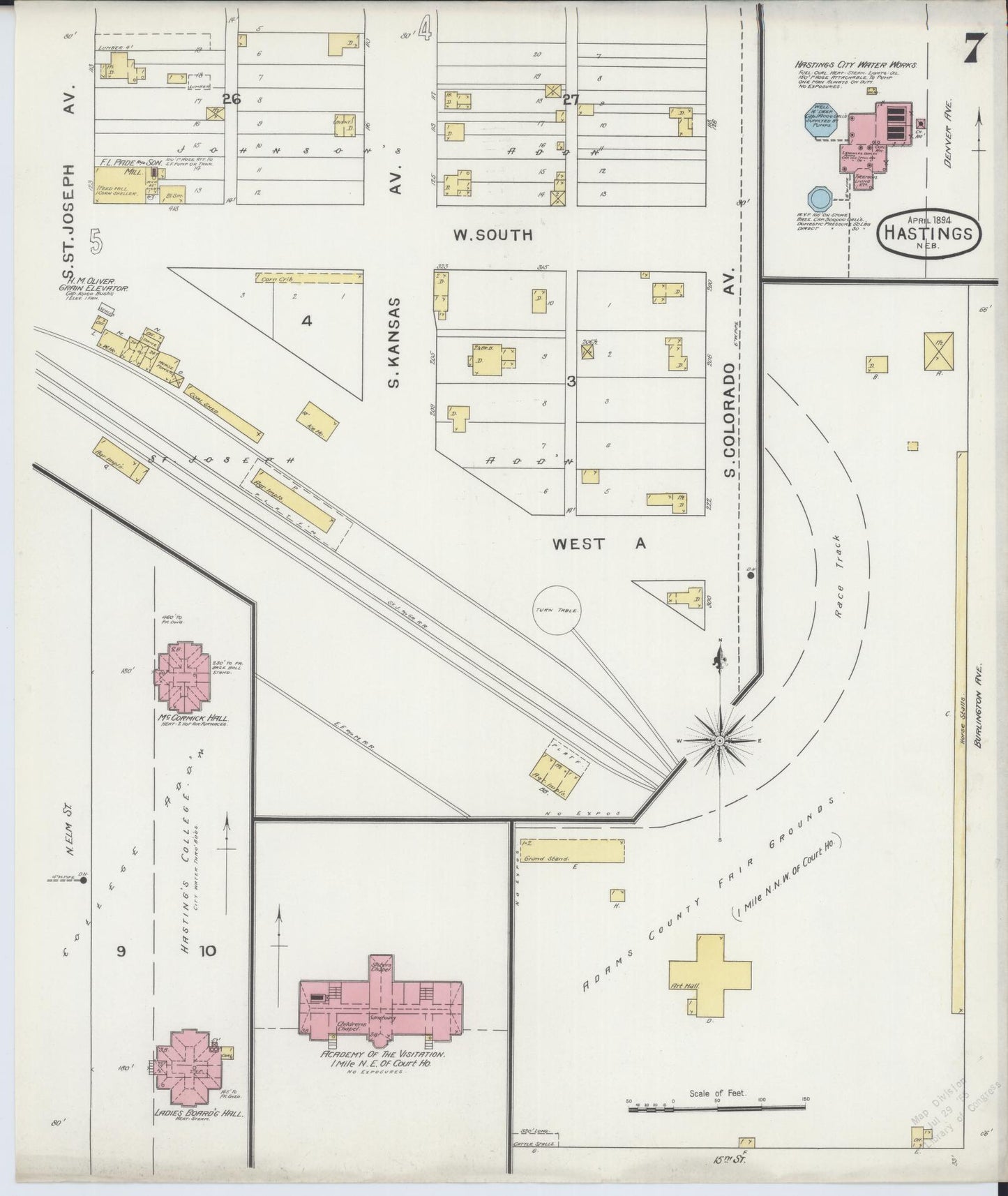 Sanborn Fire Insurance Map from Hastings, Adams County, Nebraska (1894), Sheet #0007 - Historic Sanborn Fire Insurance Map Print, vintage old map wall art, antique decor, genealogy gift, Nebraska Nebraska map