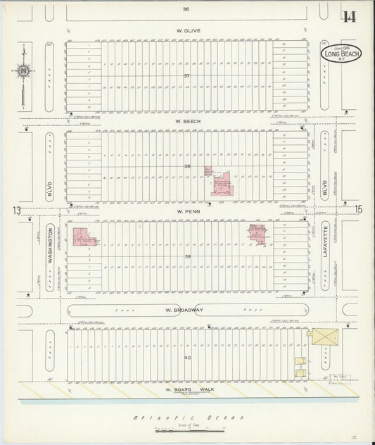 Sanborn Fire Insurance Map from Long Beach, Nassau County, New York (1914), Sheet #0014 - Historic Sanborn Fire Insurance Map Print, vintage old map wall art, antique decor, genealogy gift, New York New York map