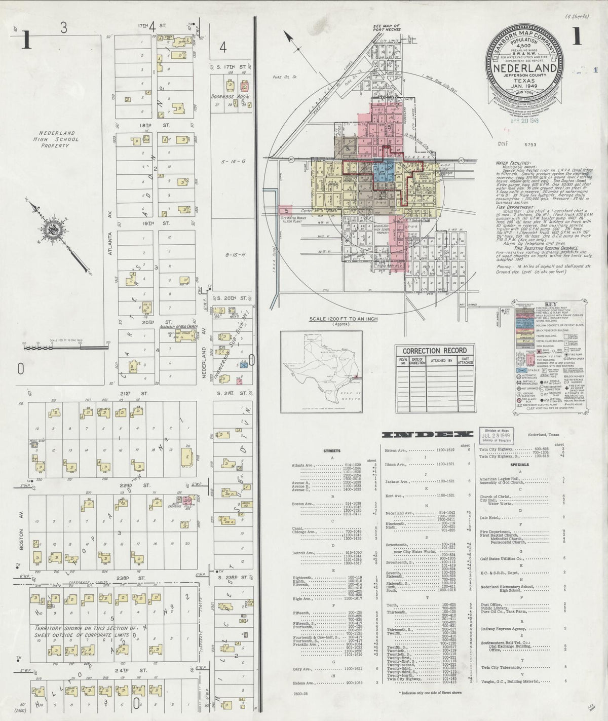 Sanborn Fire Insurance Map from Nederland, Jefferson County, Texas (1949), Sheet #0001 - Complete Map Set gallery image, historic Sanborn map, vintage wall art, Texas Texas