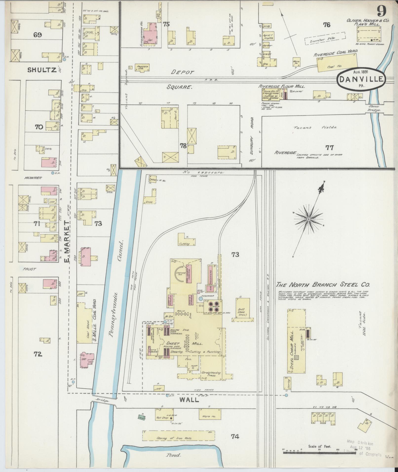 Sanborn Fire Insurance Map from Danville, Montour County, Pennsylvania (1891), Sheet #0009 - Historic Sanborn Fire Insurance Map Print, vintage old map wall art, antique decor, genealogy gift, Pennsylvania Pennsylvania map