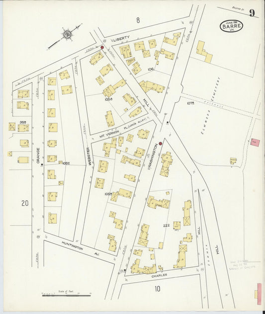 Sanborn Fire Insurance Map from Barre, Washington County, Vermont (1916), Sheet #0009 - Historic Sanborn Fire Insurance Map Print, vintage old map wall art, antique decor, genealogy gift, Vermont Vermont map