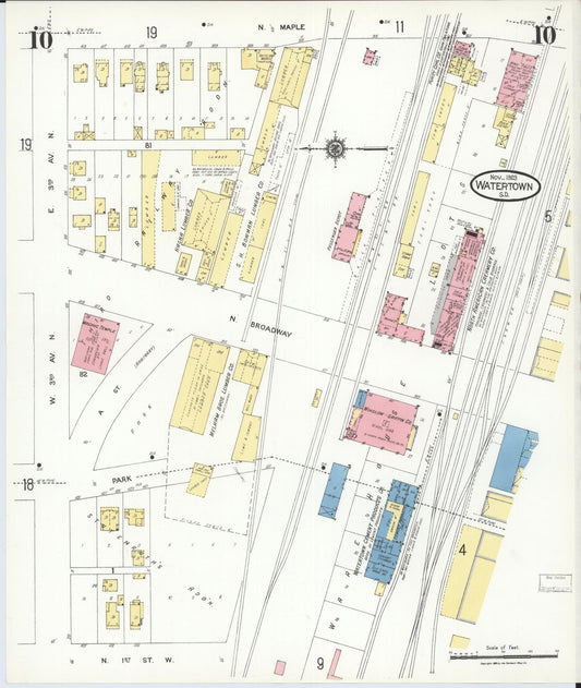 Sanborn Fire Insurance Map from Watertown, Codington County, South Dakota (1923), Sheet #0010 - Historic Sanborn Fire Insurance Map Print, vintage old map wall art, antique decor, genealogy gift, South Dakota South Dakota map