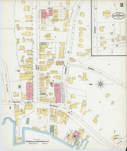 Sanborn Fire Insurance Map from Northport, Suffolk County, New York (1902), Sheet #0002 - Historic Sanborn Fire Insurance Map Print, vintage old map wall art, antique decor, genealogy gift, New York New York map
