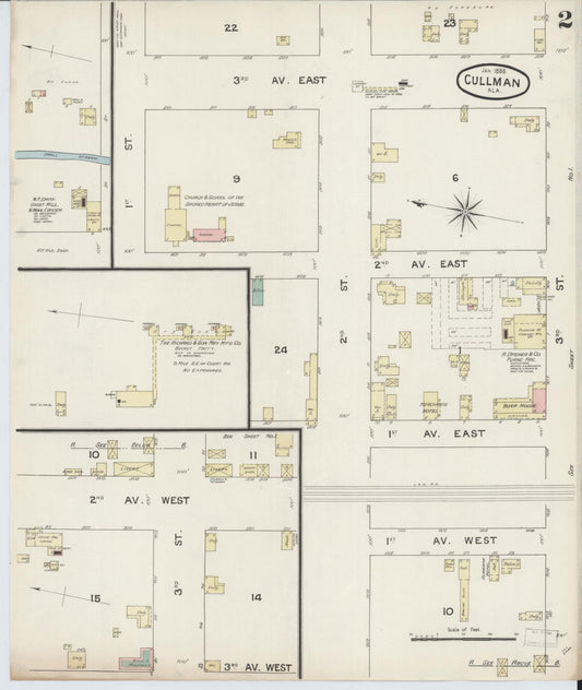 Sanborn Fire Insurance Map from Cullman, Cullman County, Alabama (1888), Sheet #0002 - Historic Sanborn Fire Insurance Map Print, vintage old map wall art, antique decor, genealogy gift, Alabama Alabama map