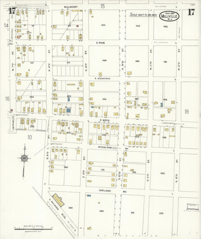 Sanborn Fire Insurance Map from Millville, Cumberland County, New Jersey (1923), Sheet #0017 - Historic Sanborn Fire Insurance Map Print, vintage old map wall art, antique decor, genealogy gift, New Jersey New Jersey map
