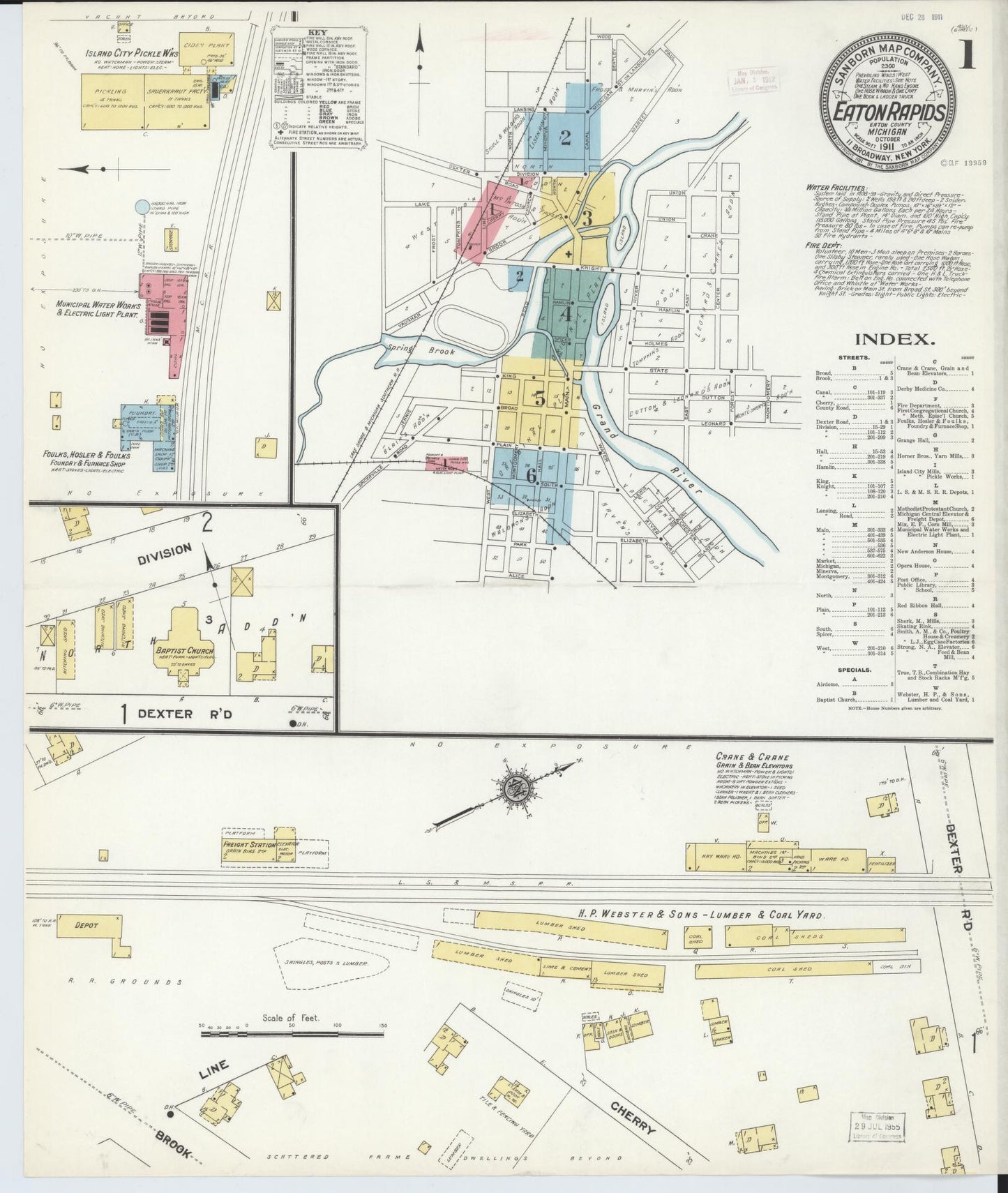 Sanborn Fire Insurance Map from Eaton Rapids, Eaton County, Michigan (1911), Sheet #0001 - Complete Map Set gallery image, historic Sanborn map, vintage wall art, Michigan Michigan