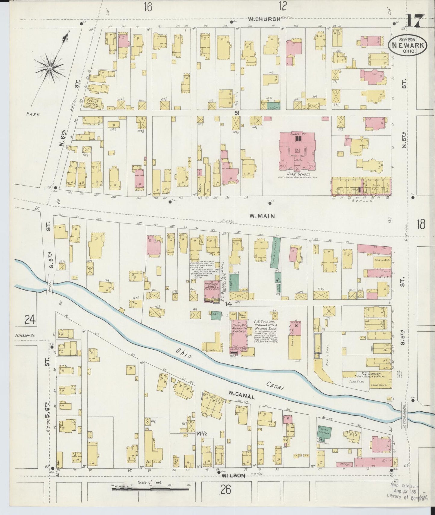 Sanborn Fire Insurance Map from Newark, Licking County, Ohio (1905), Sheet #0017 - Complete Map Set gallery image, historic Sanborn map, vintage wall art, Ohio Ohio