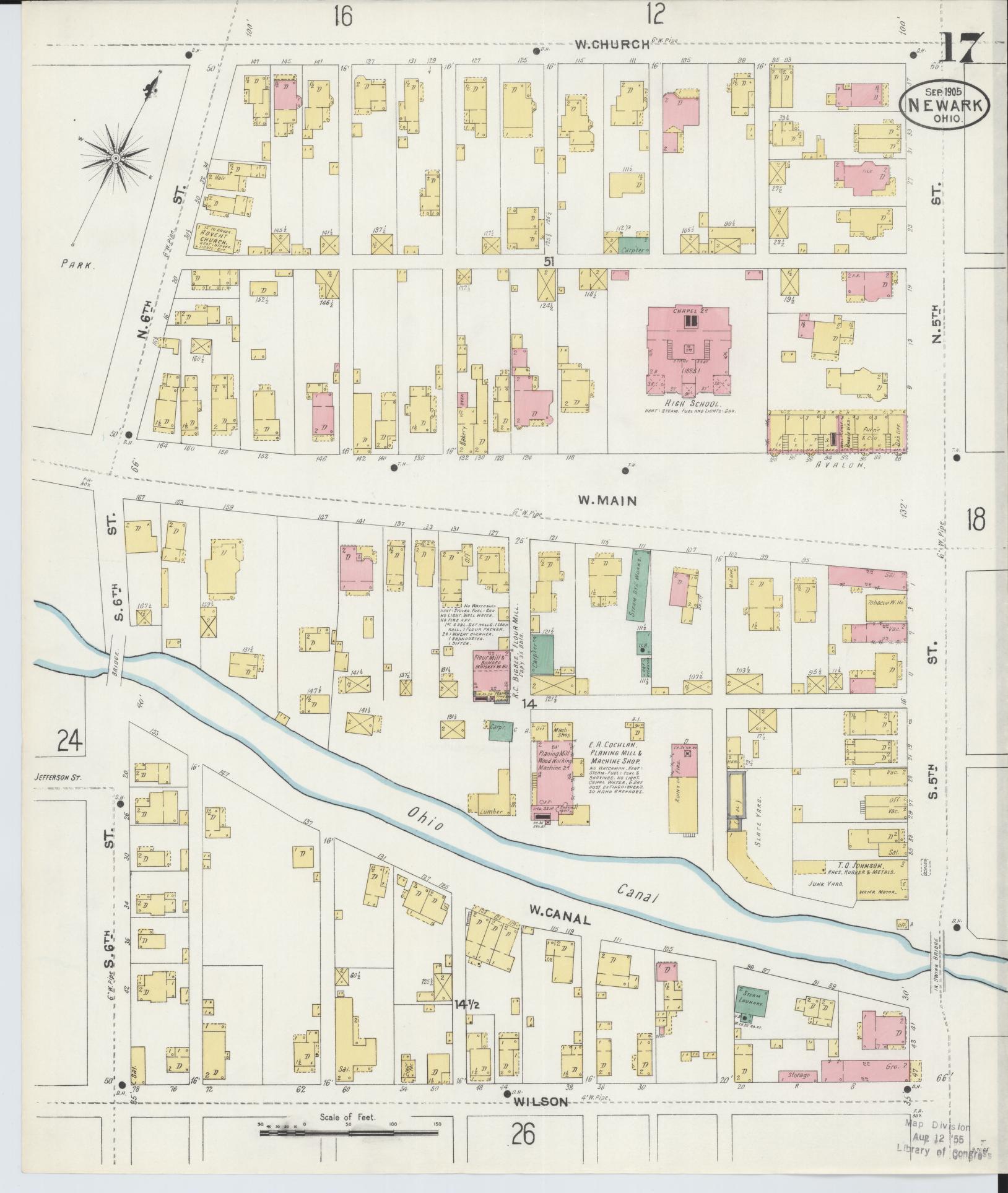 Sanborn Fire Insurance Map from Newark, Licking County, Ohio (1905), Sheet #0017 - Complete Map Set gallery image, historic Sanborn map, vintage wall art, Ohio Ohio