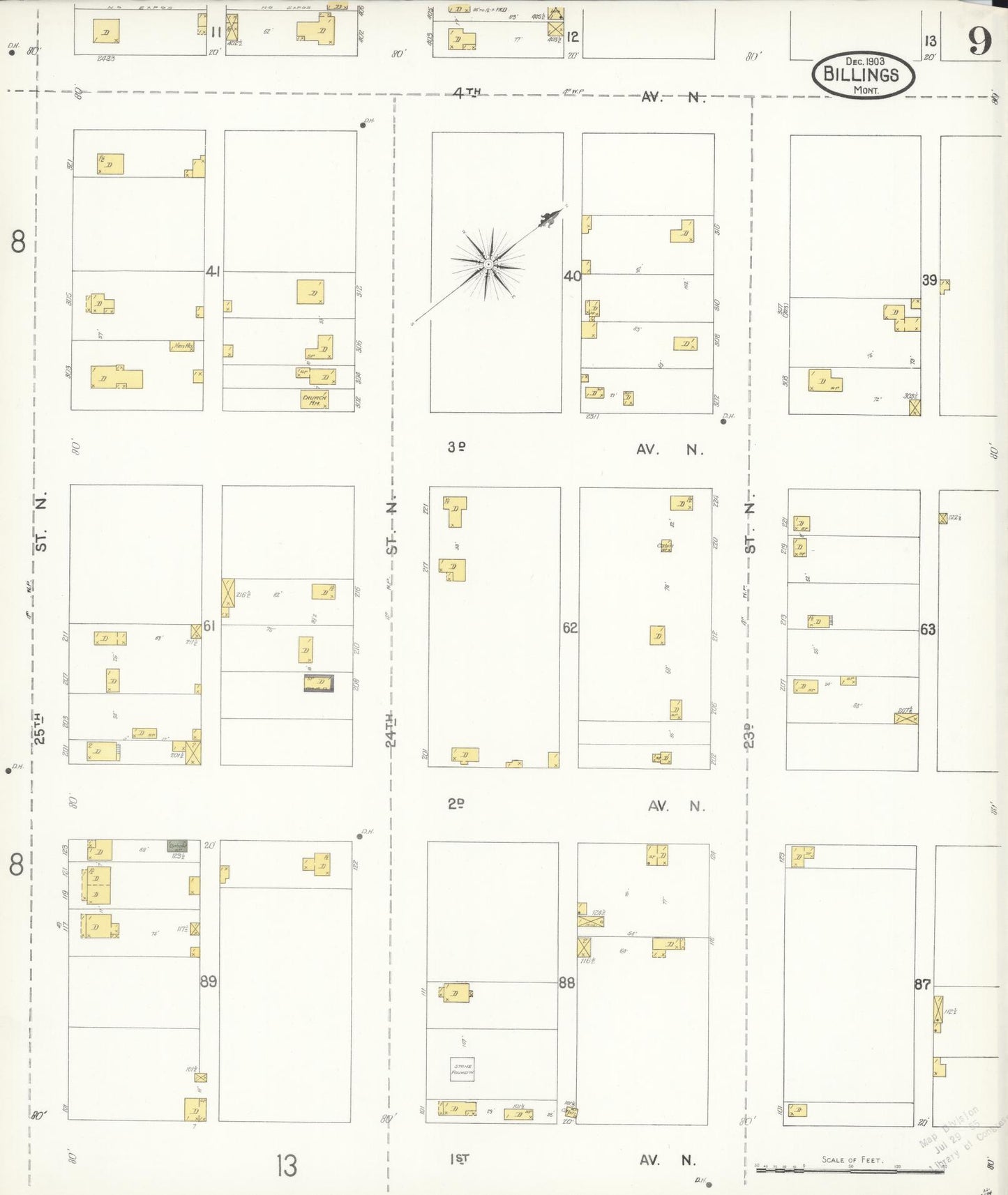 Sanborn Fire Insurance Map from Billings, Yellowstone County, Montana (1903), Sheet #0009 - Historic Sanborn Fire Insurance Map Print, vintage old map wall art, antique decor, genealogy gift, Montana Montana map