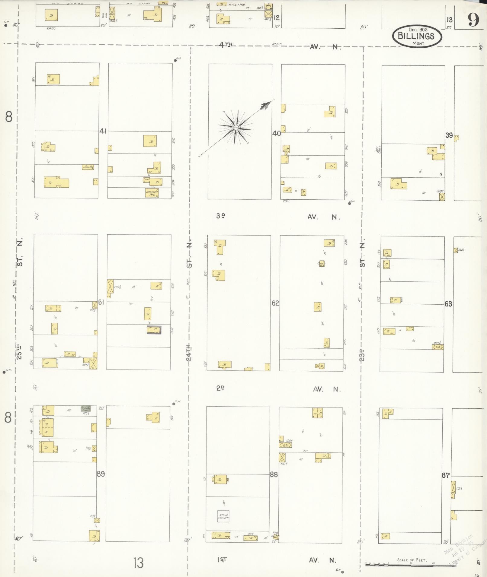 Sanborn Fire Insurance Map from Billings, Yellowstone County, Montana (1903), Sheet #0009 - Historic Sanborn Fire Insurance Map Print, vintage old map wall art, antique decor, genealogy gift, Montana Montana map
