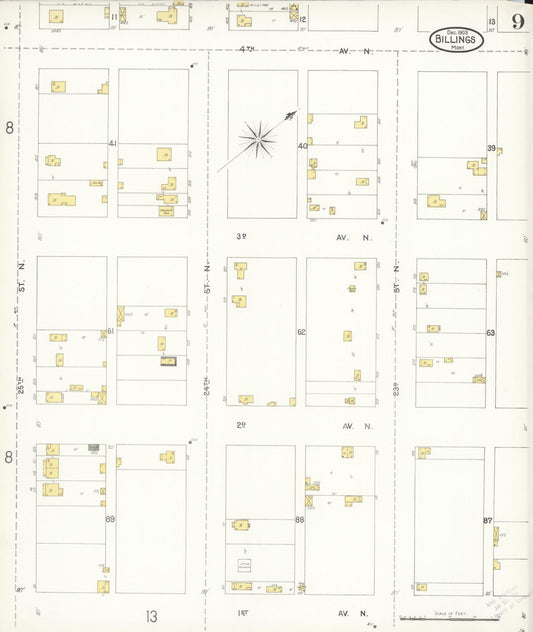 Sanborn Fire Insurance Map from Billings, Yellowstone County, Montana (1903), Sheet #0009 - Historic Sanborn Fire Insurance Map Print, vintage old map wall art, antique decor, genealogy gift, Montana Montana map