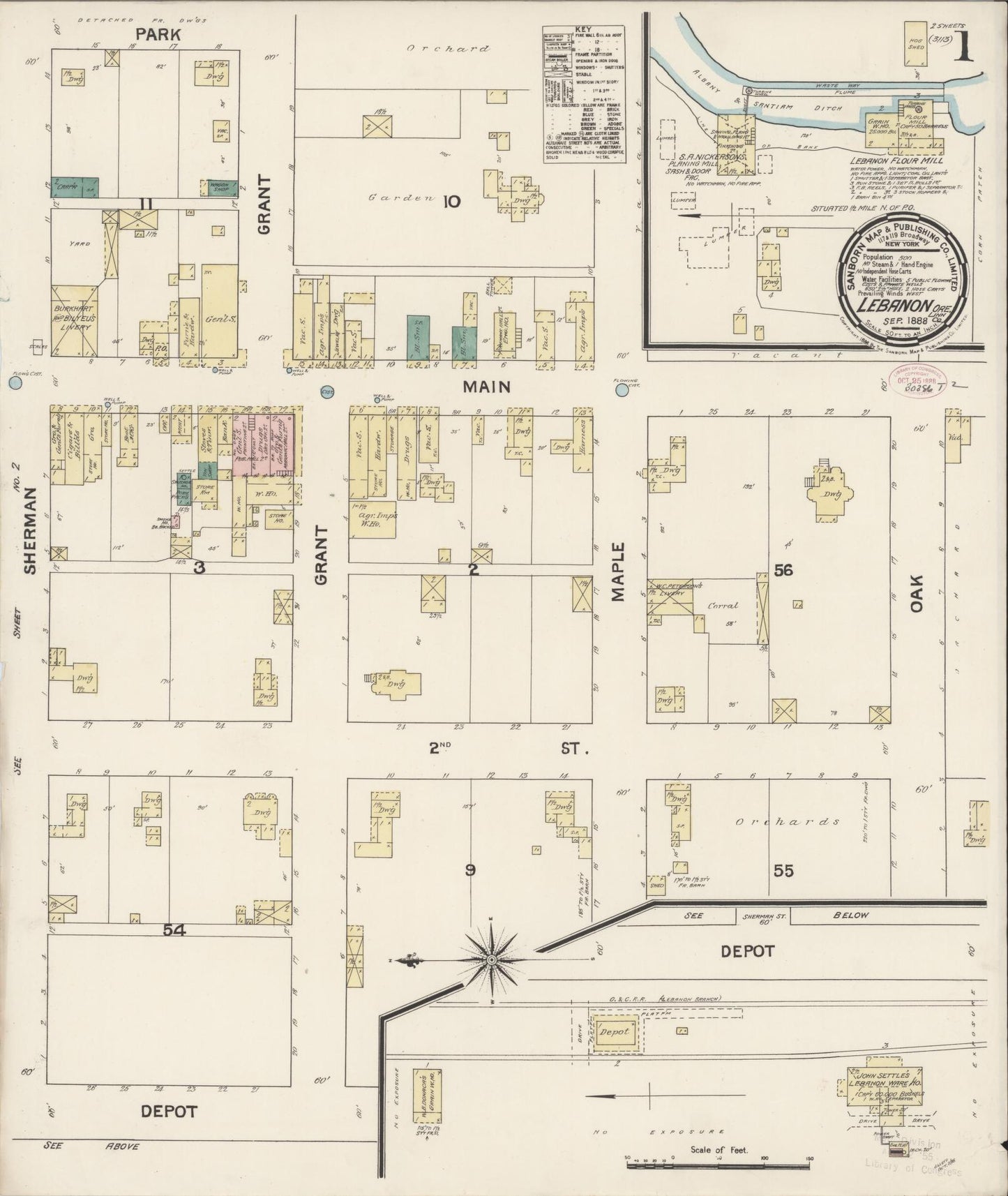 Sanborn Fire Insurance Map from Lebanon, Linn County, Oregon (1888), Sheet #0001 - Complete Map Set gallery image, historic Sanborn map, vintage wall art, Oregon Oregon