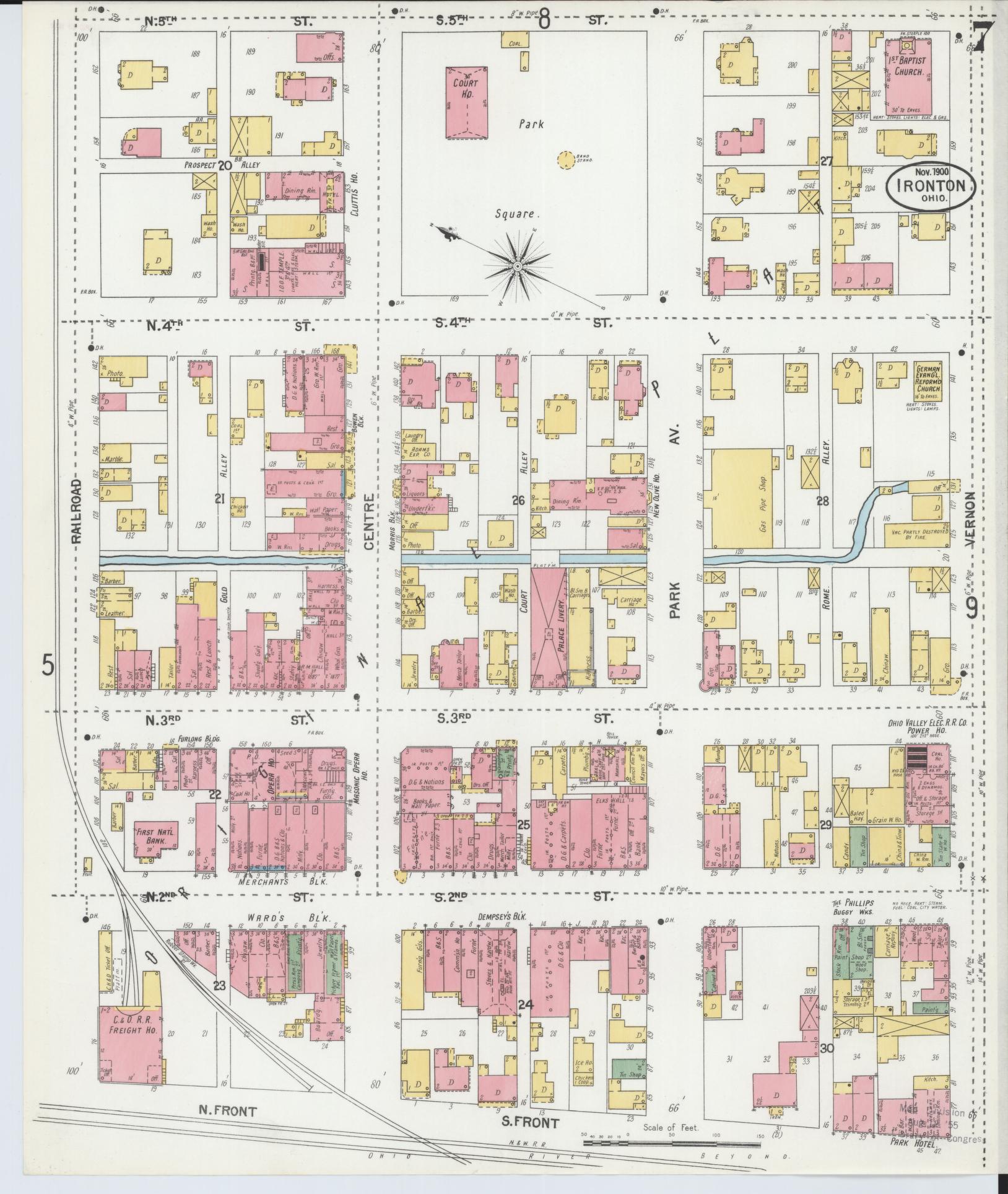 Sanborn Fire Insurance Map from Ironton, Lawrence County, Ohio (1900), Sheet #0007 - Complete Map Set gallery image, historic Sanborn map, vintage wall art, Ohio Ohio