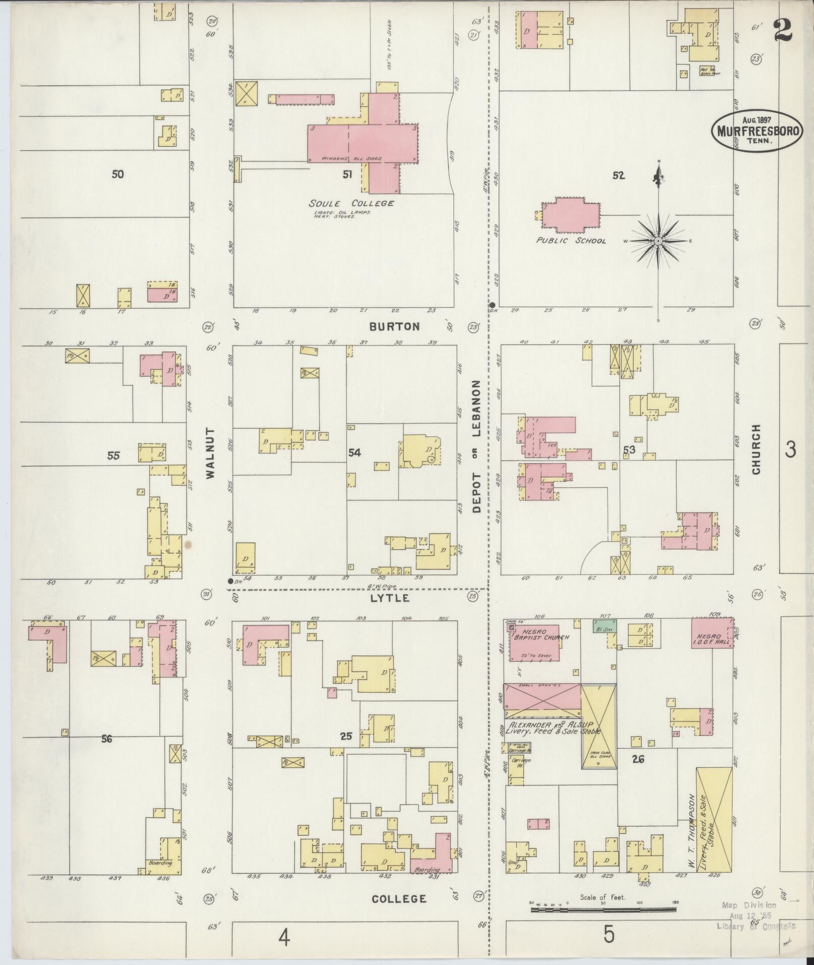 Sanborn Fire Insurance Map from Murfreesboro, Rutherford County, Tennessee (1897), Sheet #0002 - Historic Sanborn Fire Insurance Map Print, vintage old map wall art, antique decor, genealogy gift, Tennessee Tennessee map